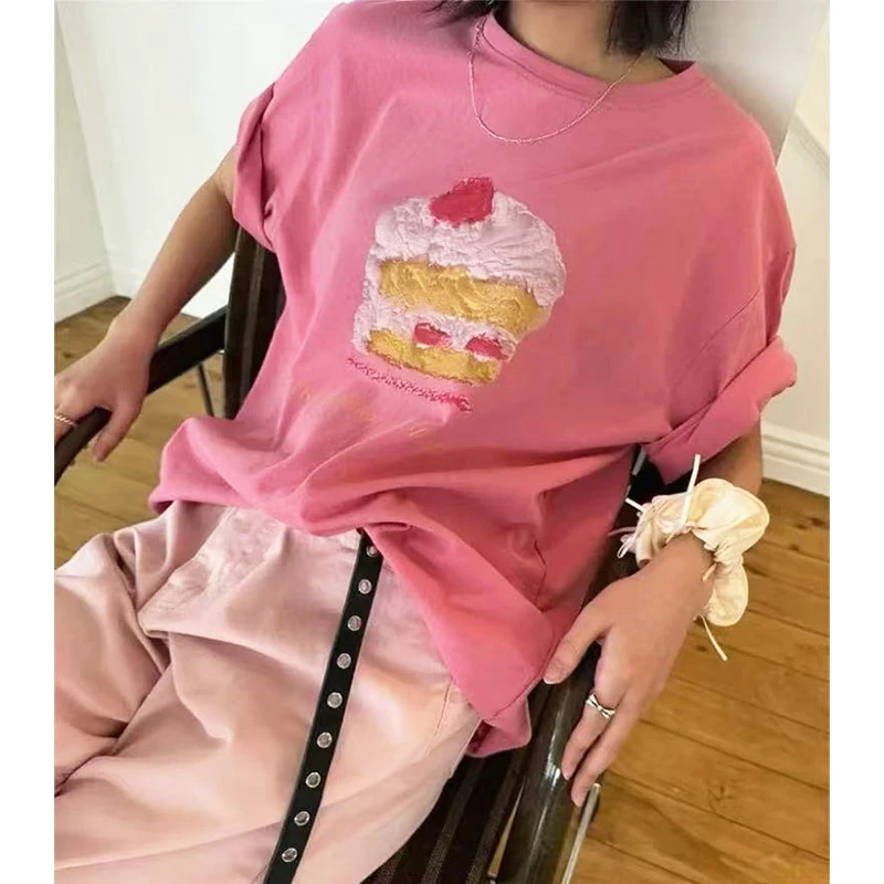 蛋糕t韩系ins休闲t恤潮牌正肩显瘦上衣洋气女装纯棉短袖圆领显白
