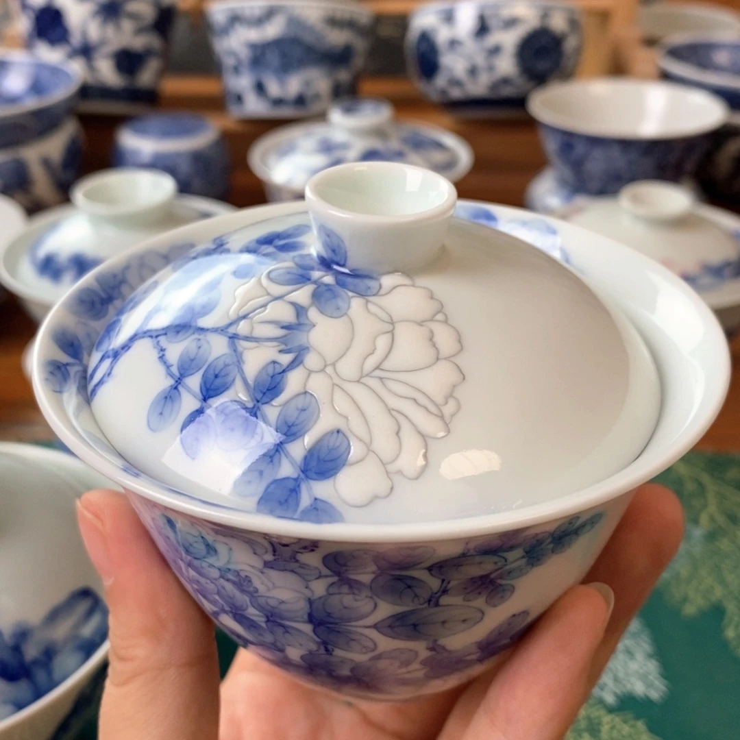 夏***y景德镇手绘陶瓷青花盖碗