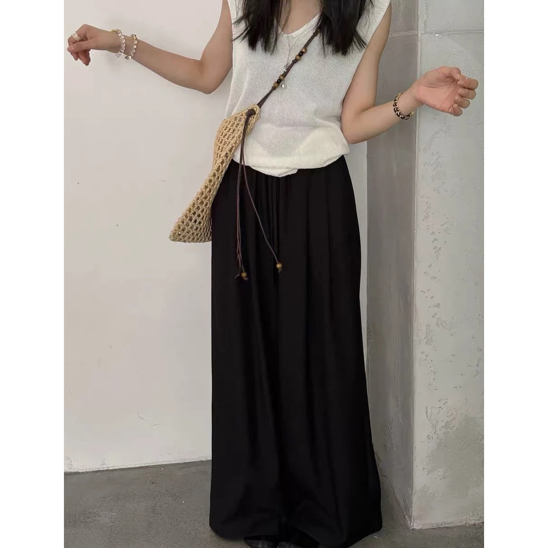 #9166811 初秋慵懒拖地裤 松紧腰遮胯显瘦 适合高妹