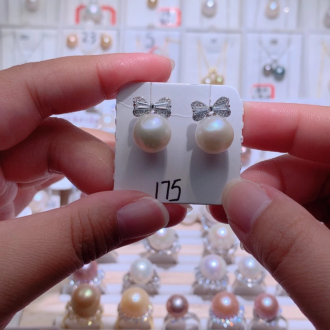 银S925镶嵌淡水珍珠耳饰CC11.5mm