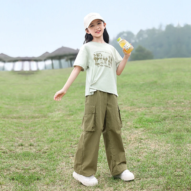 女童卡通印花短袖+轻薄工装裤25461