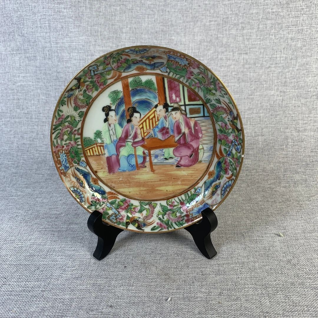 清代广彩人物故事盘古瓷器真品国营镇江市文物商店库出3068186