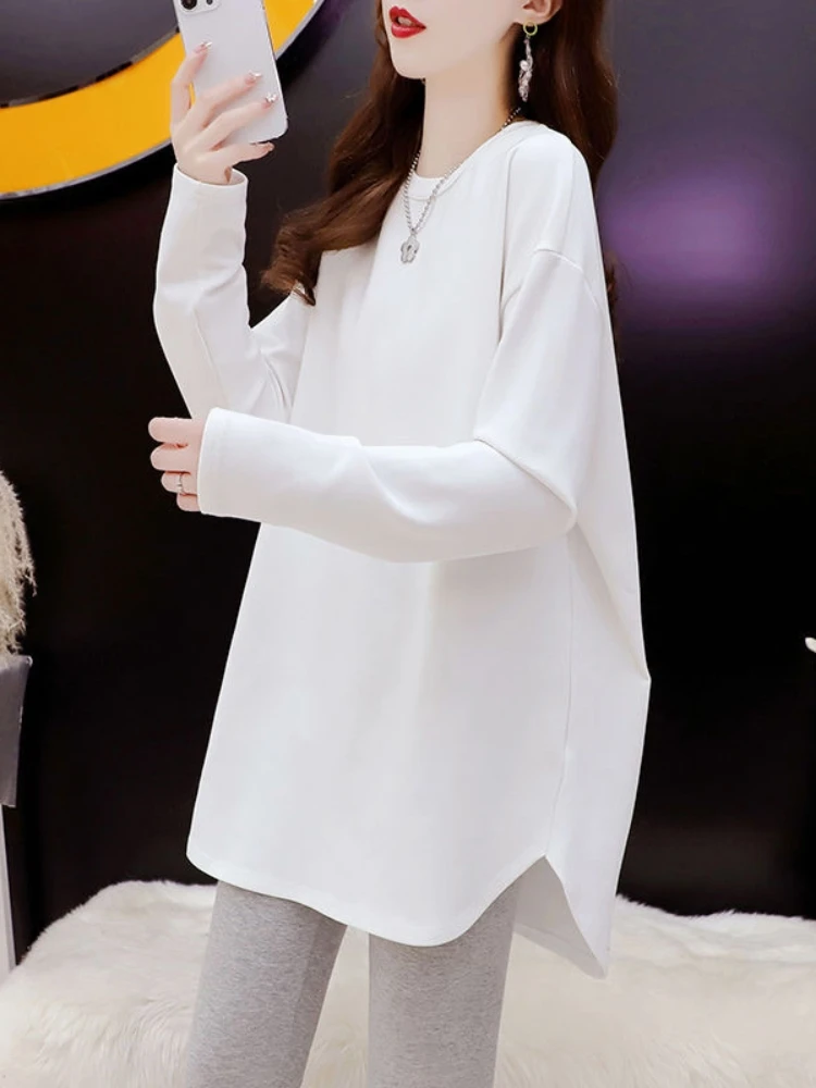 欧货加绒白色打底衫女秋冬2025新款内搭显瘦藏肉长袖T恤上衣2