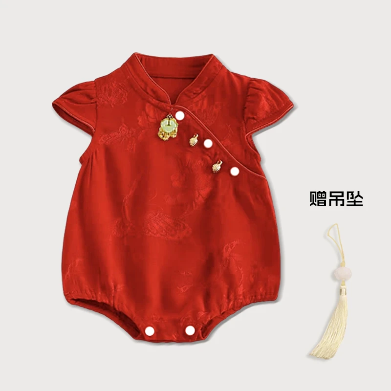 夏季女日式中国风长爬爬服包屁衣短袖通用薄款哈衣百日宴打卡