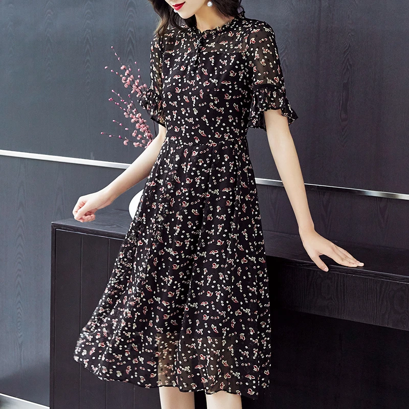 1028品彤大码女装印花连衣裙胖妈妈人遮肚藏肉减龄雪纺碎花裙