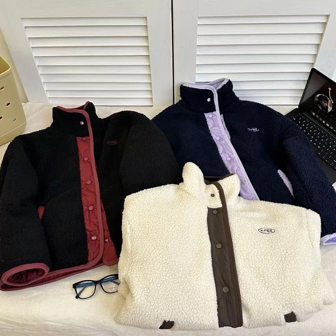 杨11【鸡蛋家】韩国eg*g两面穿羔羔绒保暖外套冬季宽松显瘦加厚棉服