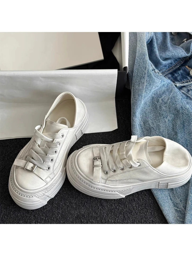 做旧脏脏鞋厚底小白鞋2025新款百搭休闲运动板鞋小个子系带帆布鞋