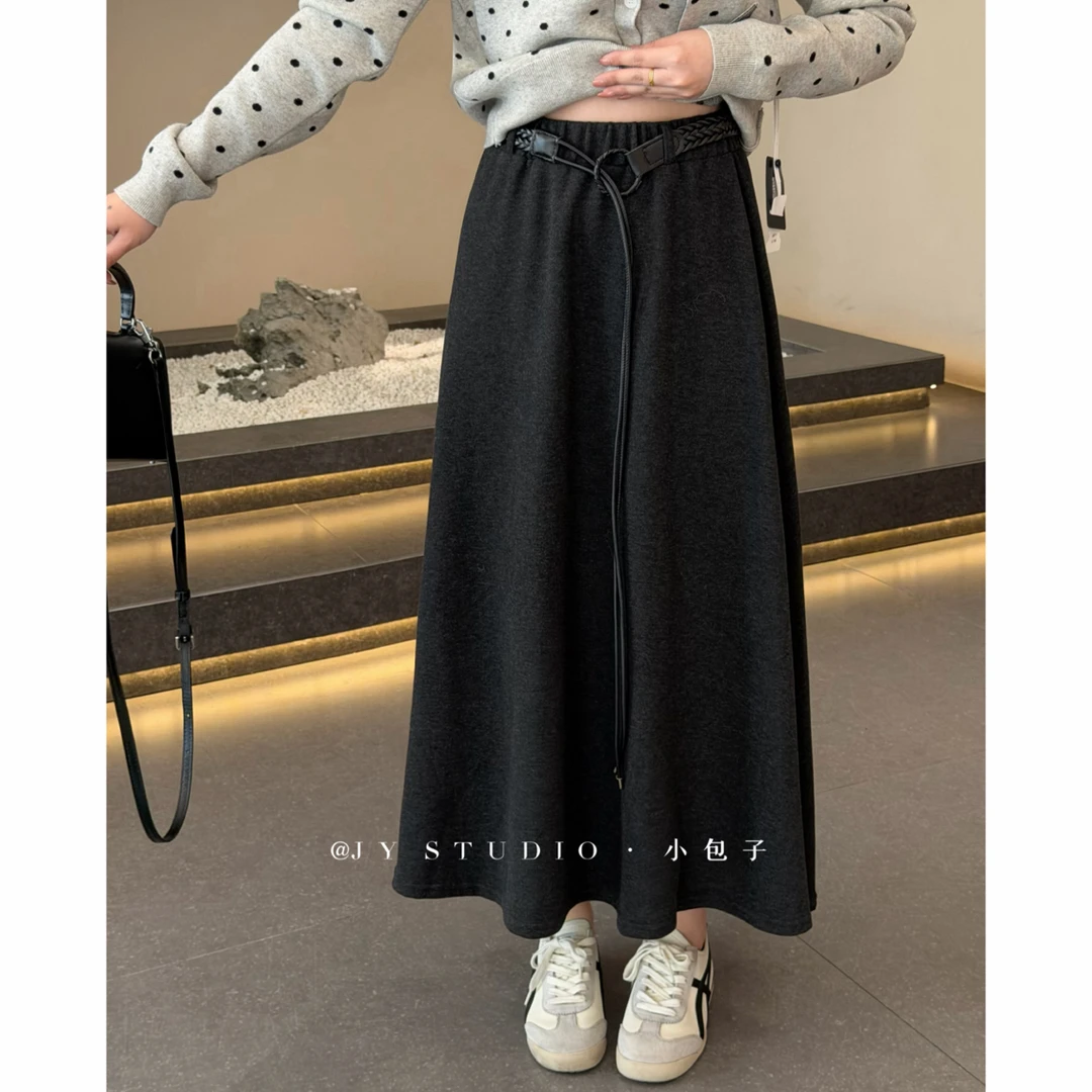小包子【松紧高腰毛呢A字半身裙】