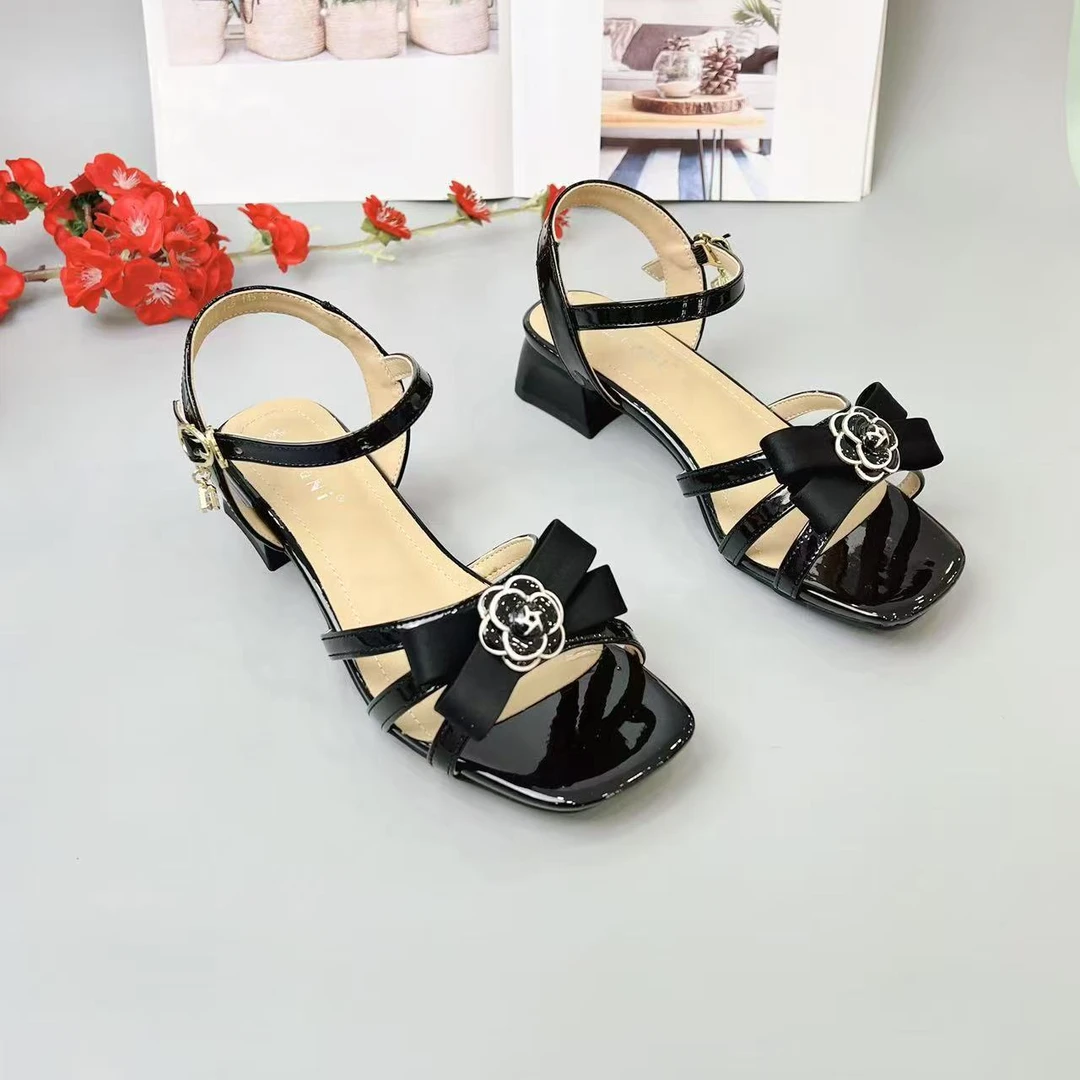 5155-5 夏季新款百搭一字带法式时尚露趾粗跟时装凉鞋