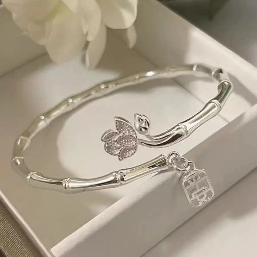 竹报平安竹节莲花开口手镯110（无礼盒）