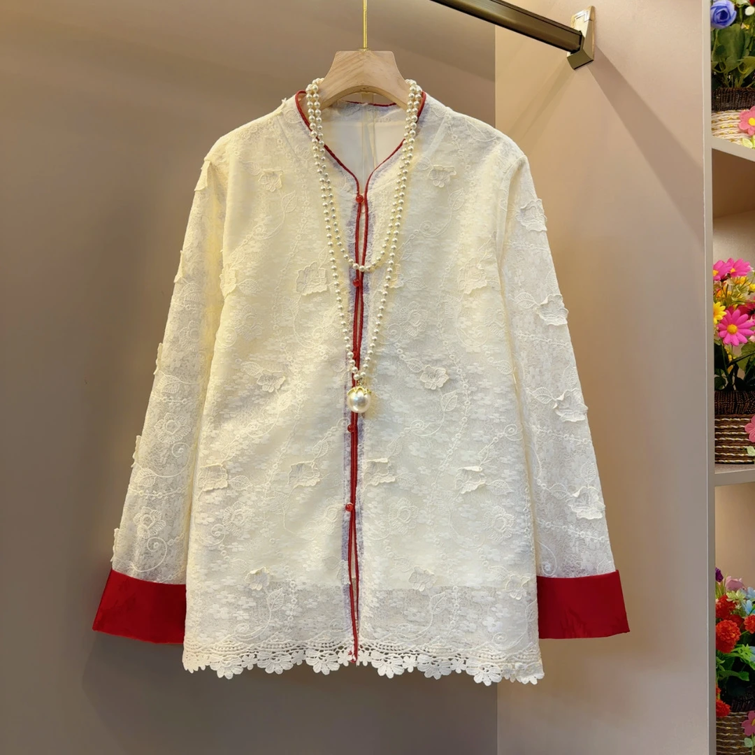 复古洋气中国风简约百搭超火拼色小衫衣长68左右