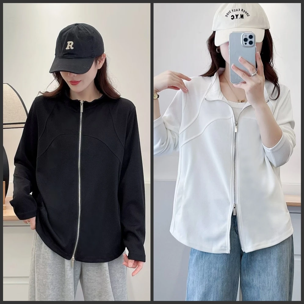 【琦琦】110-200斤大码女装胖mm显瘦时尚休闲百搭双拉链长