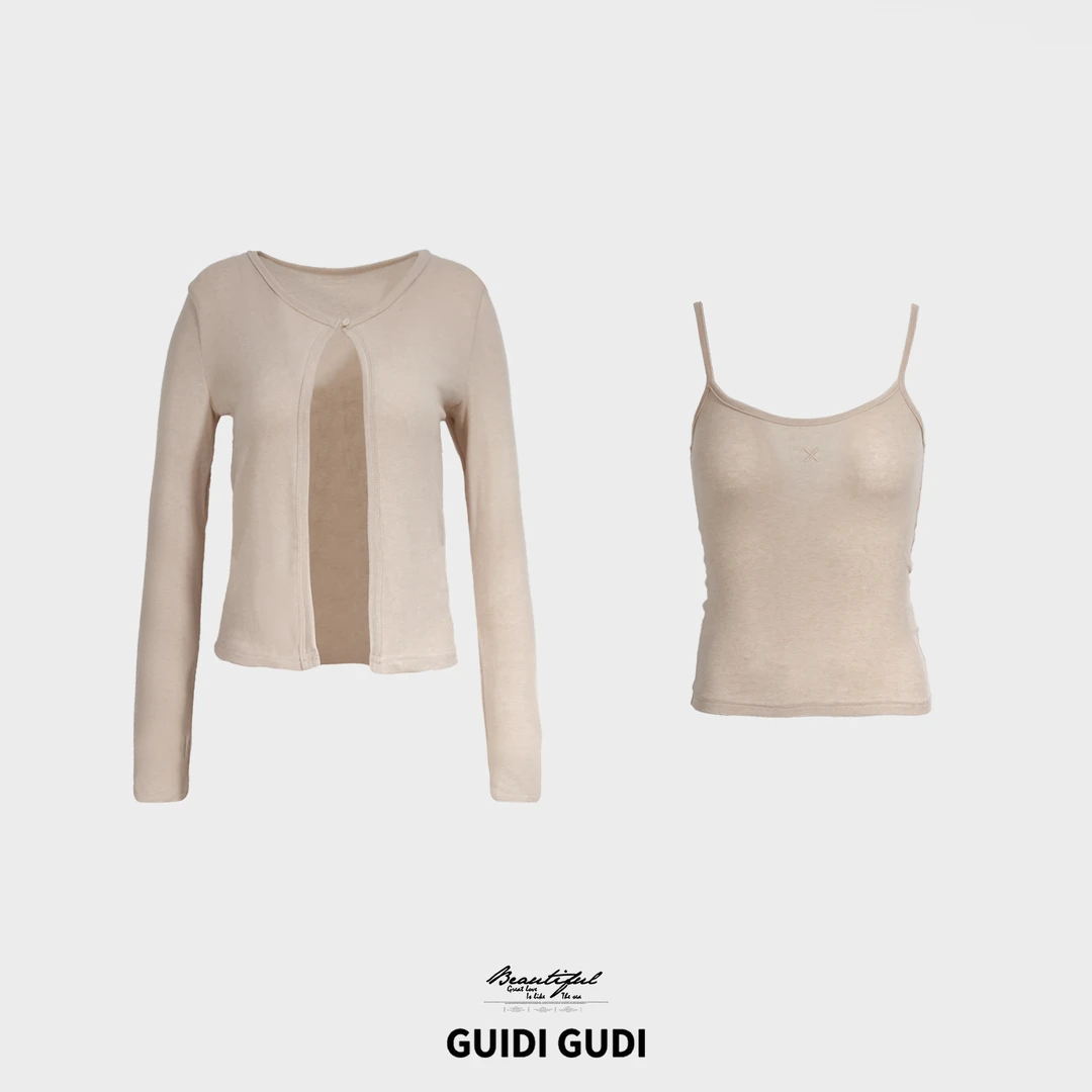 GUIDI GUDI【奶油酱】百搭运动背心外套套装/黄加蓝