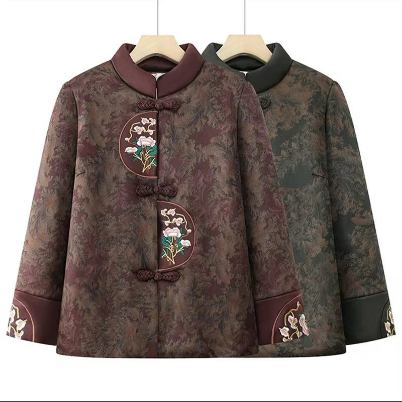 7902冬季奶奶装立领加绒加厚棉服中老年妈妈装老太太保暖棉衣