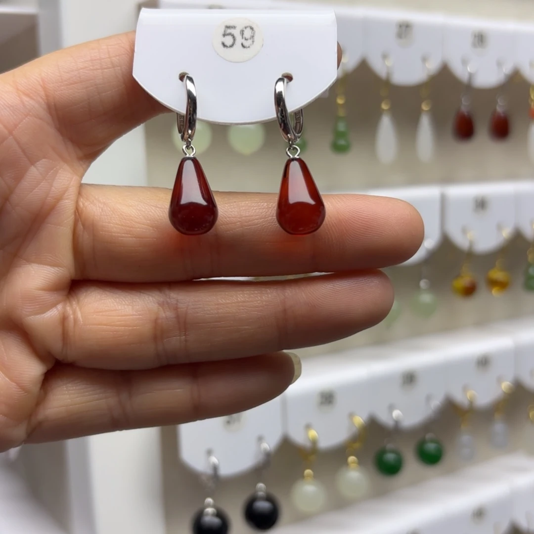 血珀银S925镶嵌耳饰