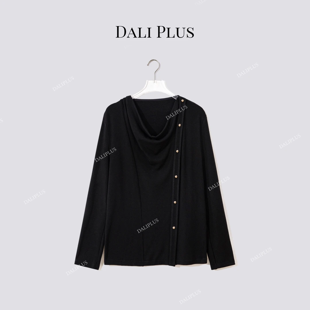 DALI PLUS“荡领斜门襟开衫”不规则棉质长袖上衣-D5ST1518