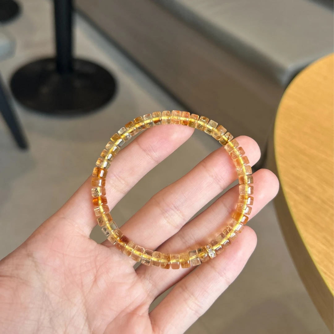 【晶缘聚】天然巴西黄水晶黄塔晶银钻精工直切药片单圈手串招财礼品