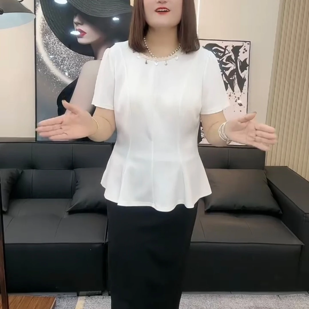 25108新款气质百搭八片拼接短袖