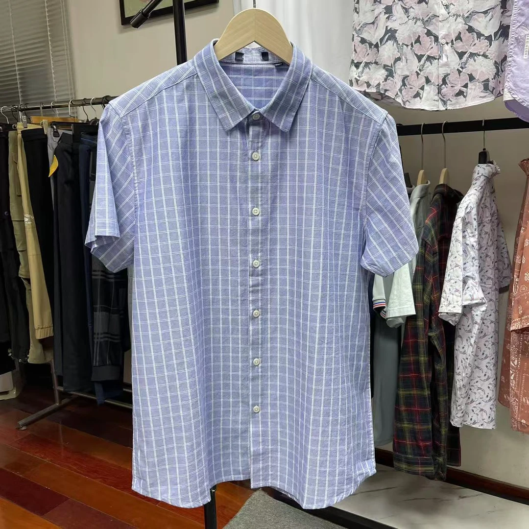 100棉！一线撤柜纯棉男士休闲格子短袖衬衫现在上衣