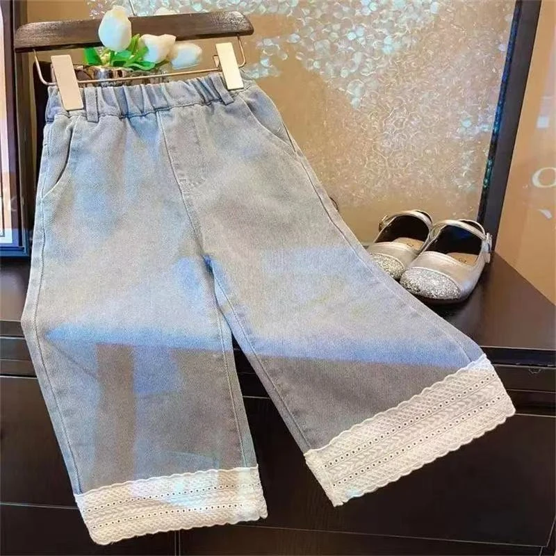 2025春款女童牛仔裤花边水洗软牛仔休闲百搭直筒牛仔裤