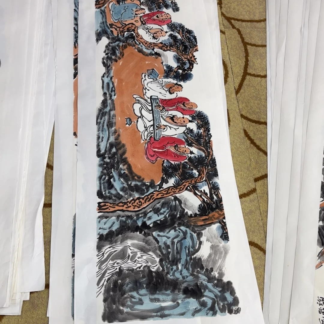 关***庄国画王庆亮四尺对开童