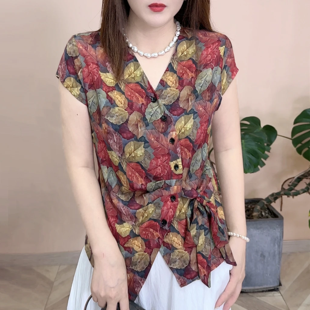 2025夏季新品时尚百搭修身显瘦法式洋气设计感女士短袖上衣8098