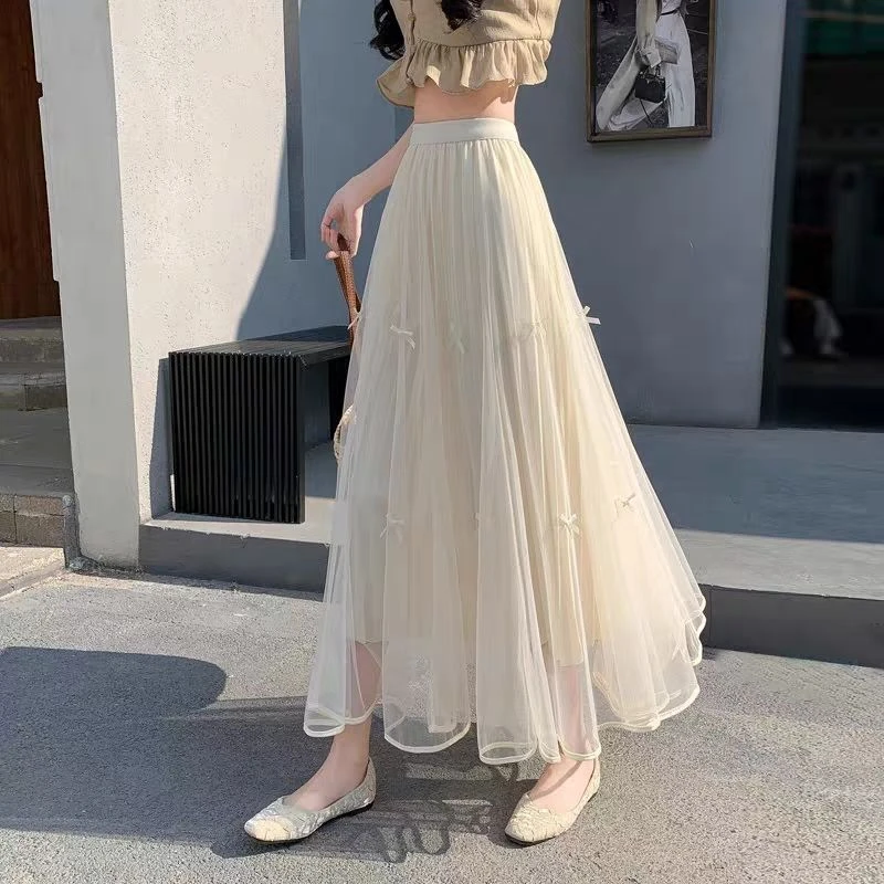 新款蝴蝶结网纱纱裙长款半身裙中长款气质高档夏季女中仙女半
