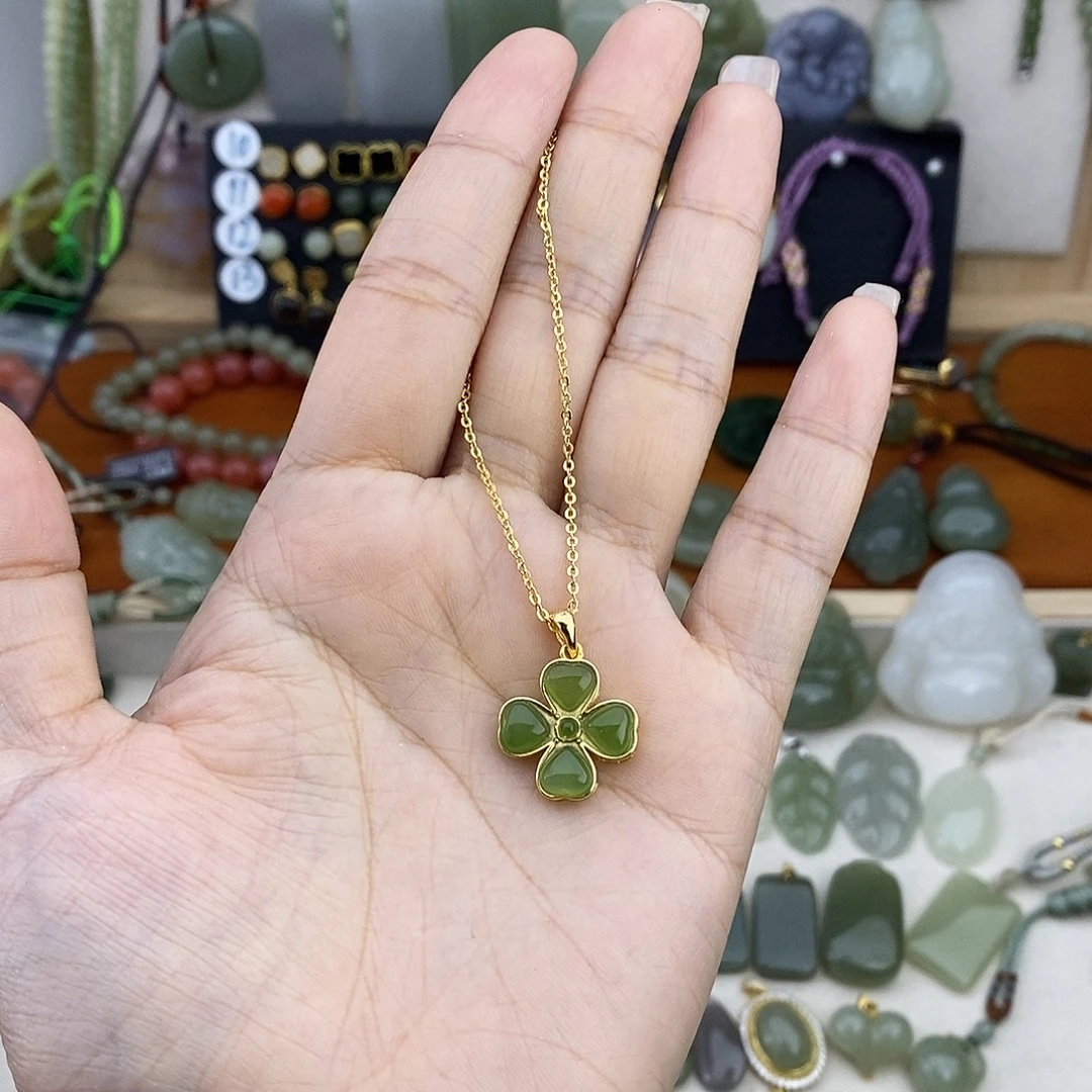 和田玉银S925镶嵌吊坠(不含链)