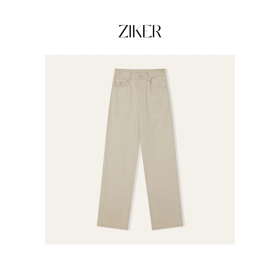 ZIKER｜老钱聪明裤｜高知重工水洗磨白卡其色直筒牛仔裤（机洗）