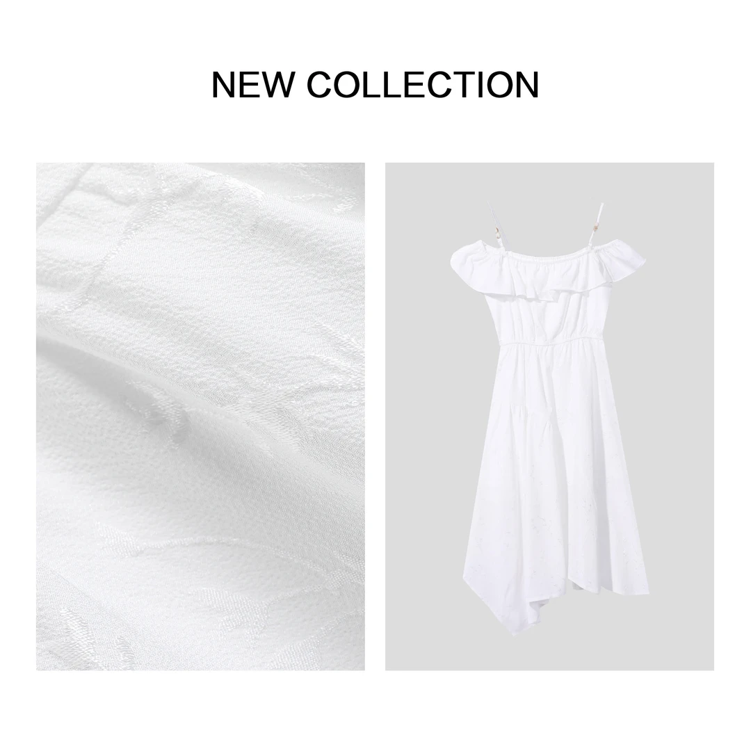 【龙哥专属】L5F26106纯白蕾丝荷叶边露肩吊带裙     6106