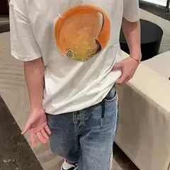 【笑笑家】2025新款橘色圆球链条短袖