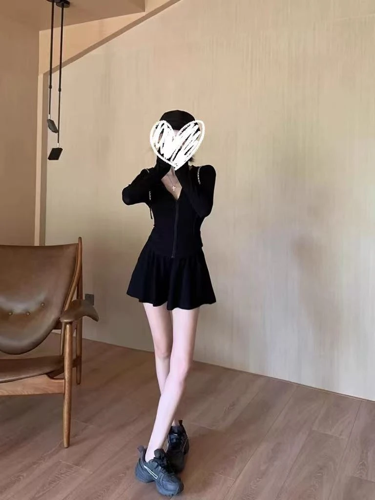 运动防晒套装修身薄款长袖连帽外套胖MM夏季高腰短裙套装