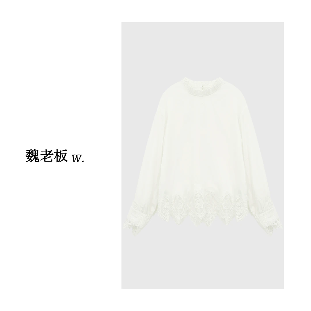 W.Diva【半山絮语】棉小衫夏季品质法式蕾丝花边长袖衬衫51S201552