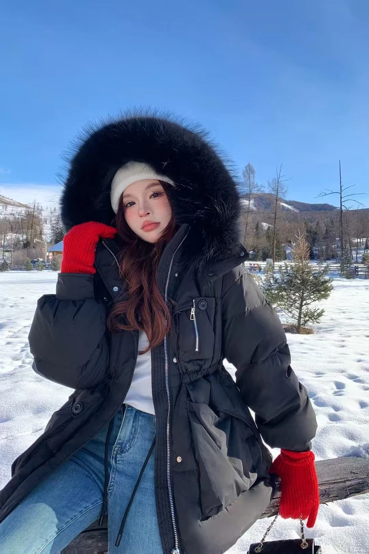 （拍一送一）冬季时尚潮流百搭大毛领羽绒服