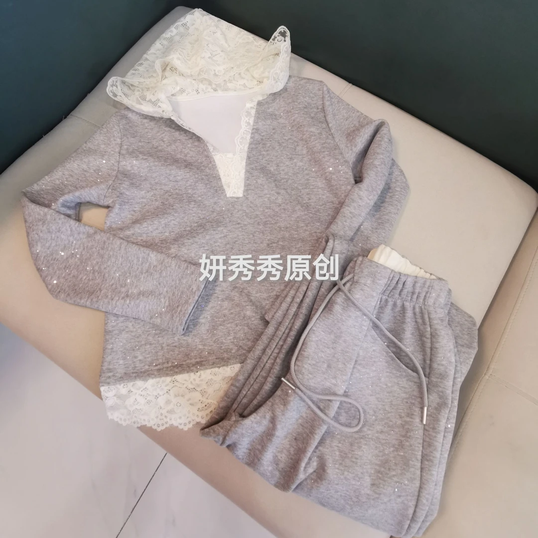 2025春季新款卫衣外套+裤子休闲设计师款亮片套装