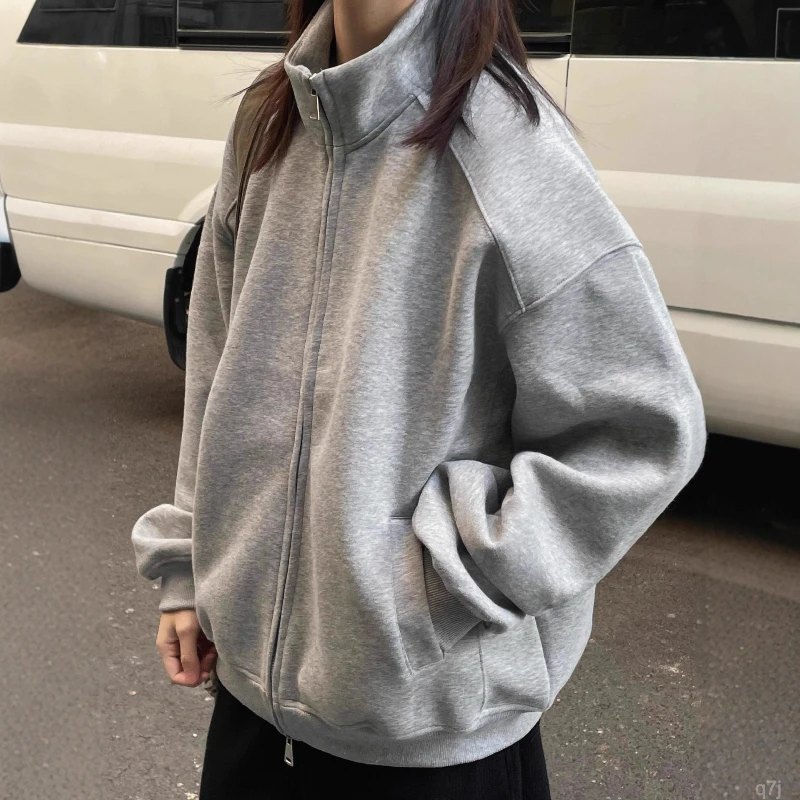 秋季灰色外套男立领卫衣百搭休闲拉链上衣长袖开衫卫衣男情侣潮牌