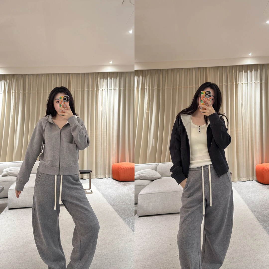 ARMS WELL王囡囡 灰色/深灰色宽松连帽拉链卫衣外套 L41