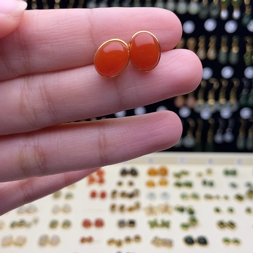 南红玛瑙银S925镀金镶嵌颈饰