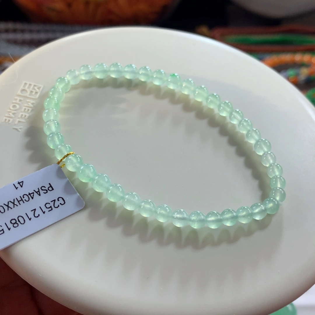 翡翠未镶嵌手链高冰小清新甜晴绿小米单圈 卡4.4~4.7