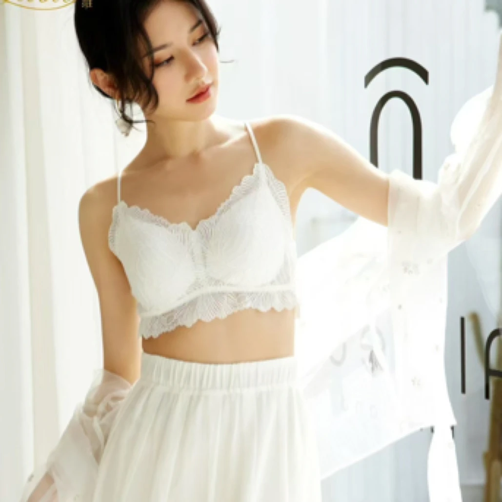 夏季蕾丝美背防走光时尚百搭一体式短款女背心25015