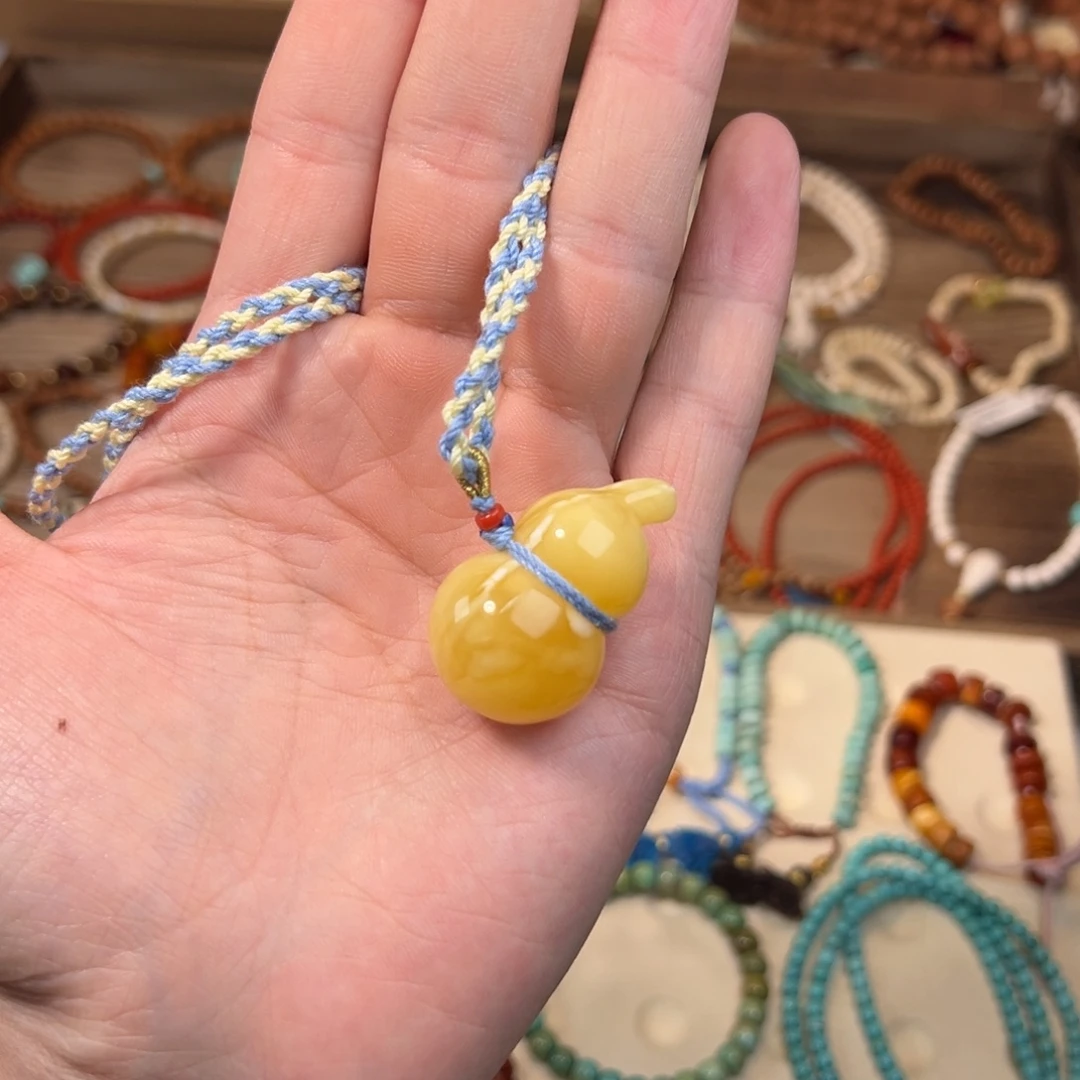 蜜蜡未镶嵌裸石葫芦吊坠毛衣链锁骨链