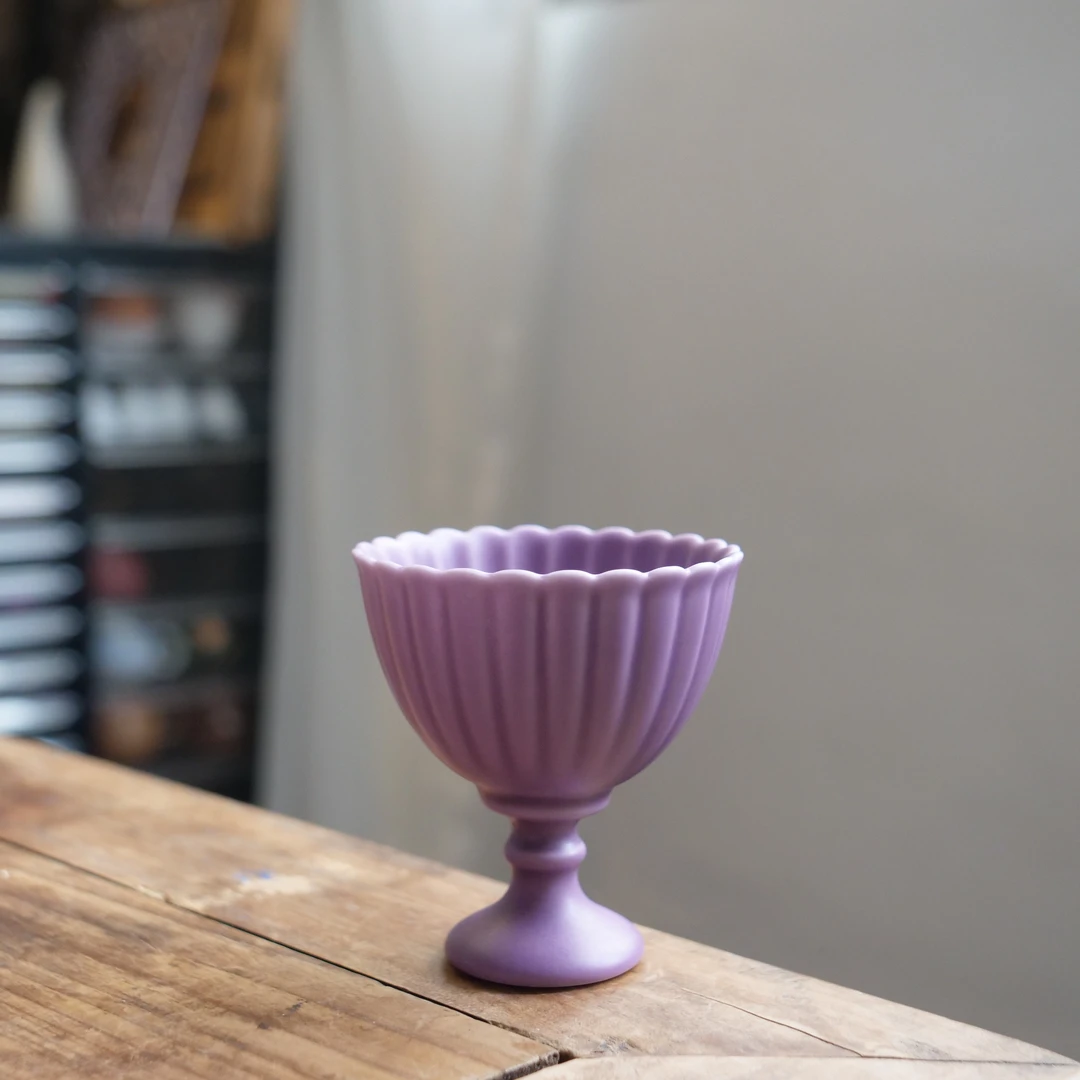 四海新品【烟紫高脚杯】中式陶瓷精美茶道器具茶杯容量50ml