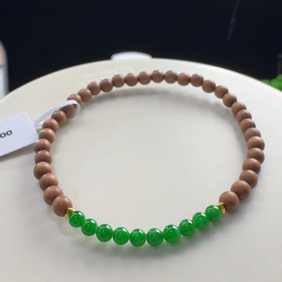翡翠未镶嵌手链满色辣绿小米单圈卡3.7mm