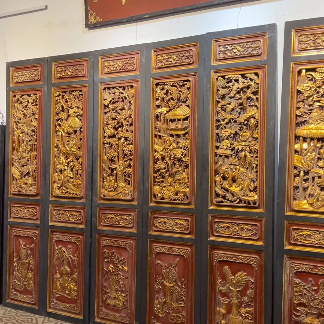 尼***长木牌匾：六条屏，十八罗汉