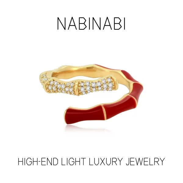 非金属玻璃戒指 2210爆款安哥拉红竹节双层戒指小众设计高级感