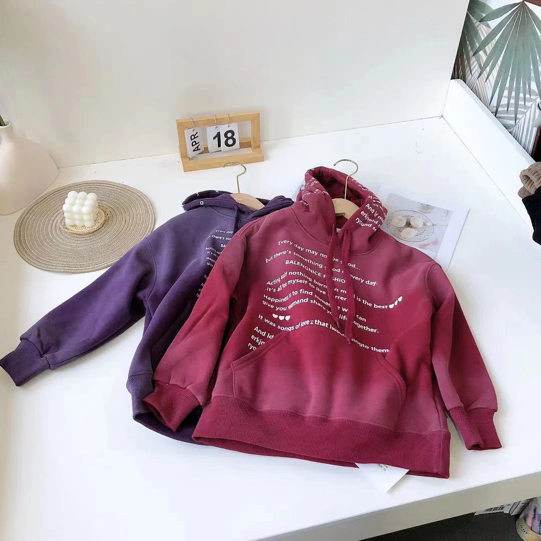 B080小喆大童加绒卫衣连帽晕染小字母款7229