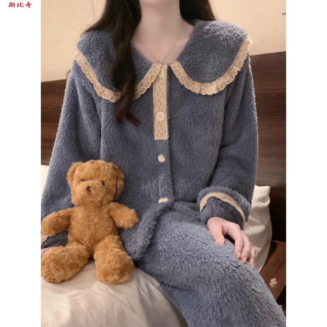 斯比奇 2026新款秋冬季睡衣女珊瑚绒加绒加厚保暖可外穿法兰绒家
