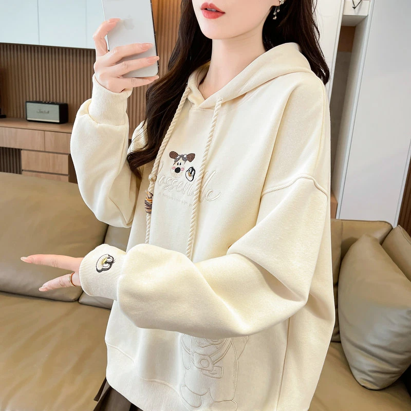 卫衣女2025新款长袖连帽卡通设计加绒加厚外套女宽松百搭秋冬上衣