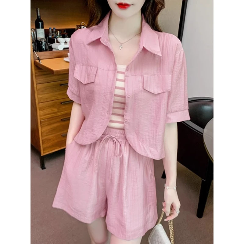 高级感三件套2025夏季新款流行设计感防晒衫上衣衬衫短裤套装女款