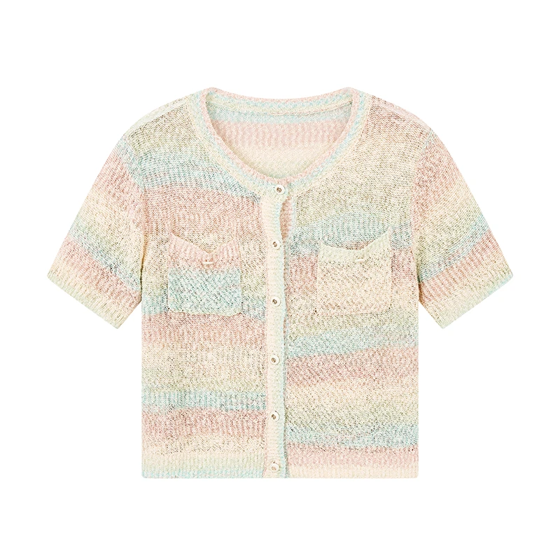 【柠檬专属】百搭撞色针织开衫W6553